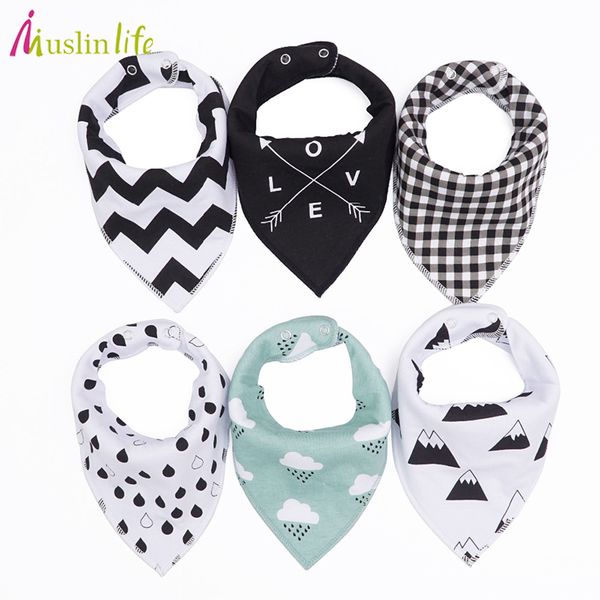 

muslin life 20 styles 4pcs/lot bibs burp cloth print arrow wave triangle baby bibs cotton bandana accessories t200330