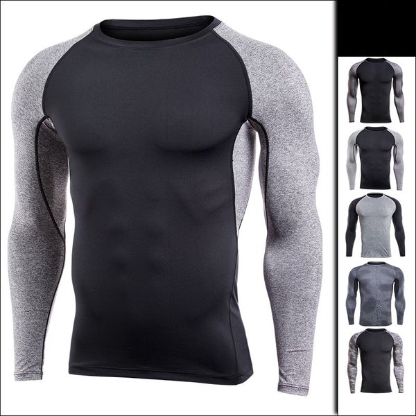

mens t-shirt europe us running fitness clothing quick-drying t-shirt sportswear long-sleeved compression training stretch slim tights vcbg, Black;blue