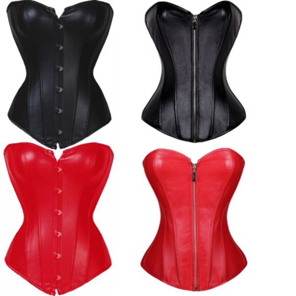 

newblack red faux leather corset clubwear bustier lingerie zipper plus size waist cincher s-6xl, Black;white