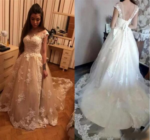 

luxurious lace a-line wedding dresses jewel neck princess arabic muslim arab bride bridal dress gown wedding gowns, White