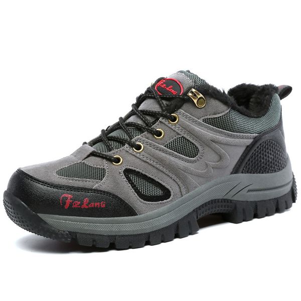 

new men boots winter ankle boots warm plush snow fashion lace-up outdoor casual sneakers man flock male shoes, Black