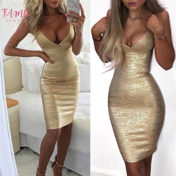 

women bandage dress bodycon casual evening party club midi dress women summer bandage golden formal sleeveless v neck midi dress, Black;gray