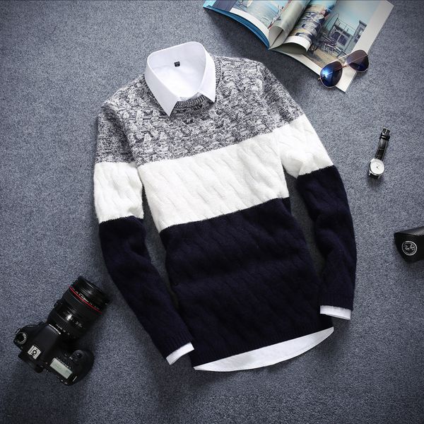 

2018 brand new sweaters men fashion style autumn winter patchwork knitted quality pullover men casual sweater xxxl, White;black