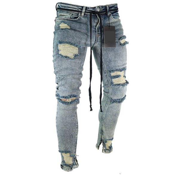 

2019 spring summer jeans for men destroyed streetwear ripped hole jeans men casual hip hop denim trouser plus size, Blue