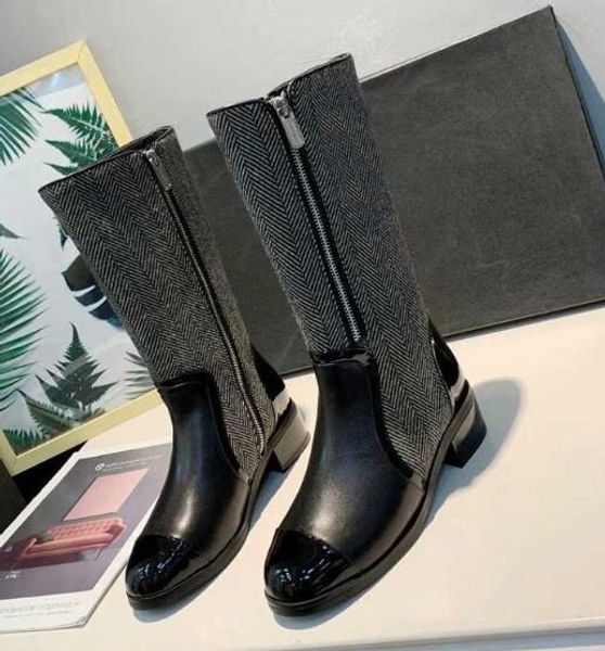 

[orignal box] luxury designer womens mid-calf martin snow winter ankle autumn knee boots cow leather shoes size 35-41, Black