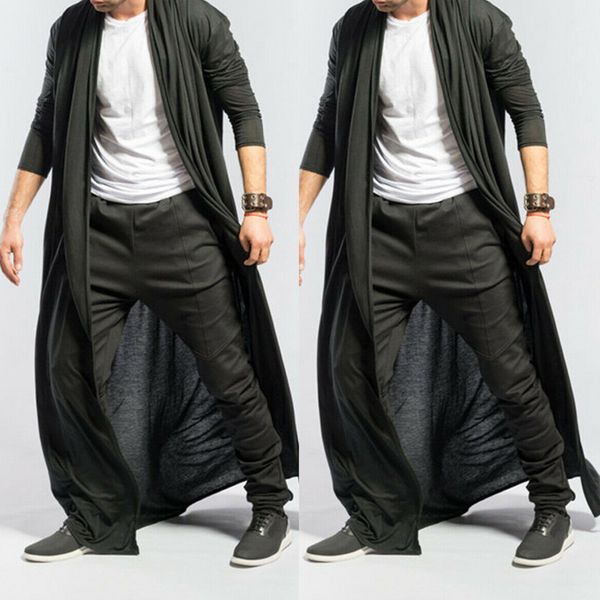 

full length men baggy casual coat cape solid loose long cardigan cloak -mx8, Tan;black