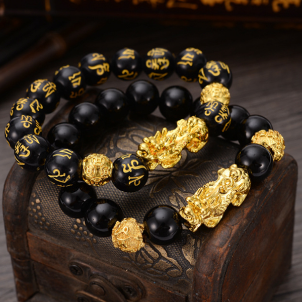 

feng shui black obsidian alloy bracelet attract wealth good luck jewellery gift