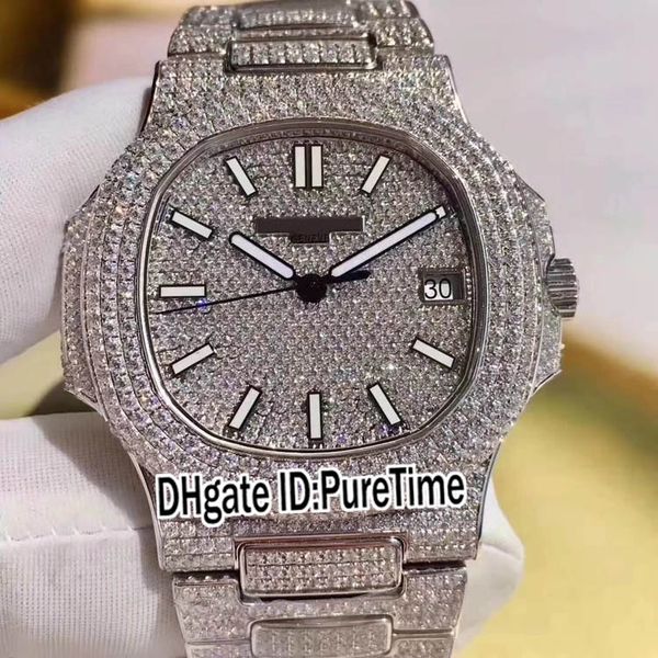 

Best Edition Super Jumbo 5719 / 10G-010 18K белое золото полностью выложено бриллиантами ETA Cal 324SC автоматические мужские часы с бриллиантовым ремешком Top TWb2