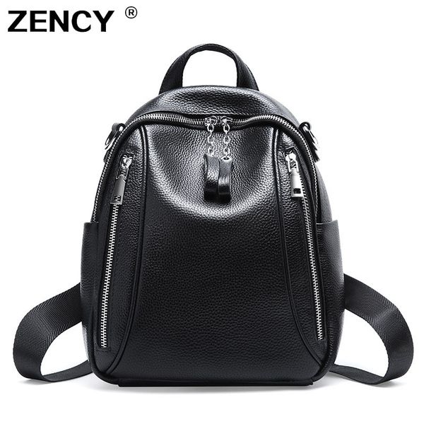 

zency new genuine leather women's backpacks silver color hardware first layer cow leather female school backpack cowhide bags