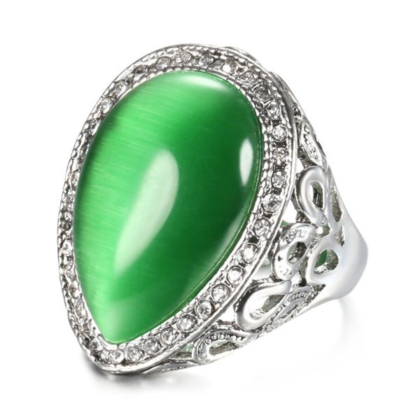 

wholesale 10 pcs silver plated water drop green cat eye stone finger ring marquise shape jewelry