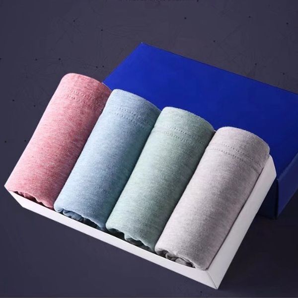 

4 boxed men's u-shaped cotton breathable boxer underwear men's color cotton underwear handsome, Black;white