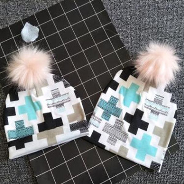 

children's hair ball cap detachable large hair balls caps printing hair cap printing tide bonnet cap caps bean bean hat lxl1056aq, Blue;gray