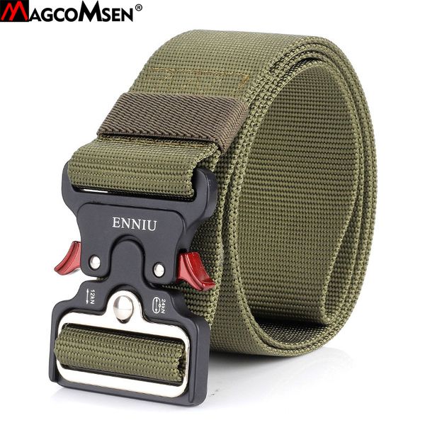 

magcomsen mens tactical belt nylon metal buckle belt multi-functional security combat men 125cm width 5cm bll-04, Black;brown