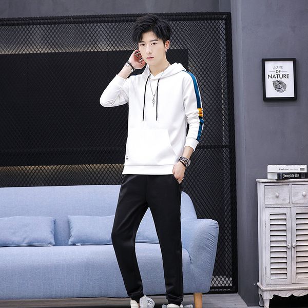 

zhijing spring and autumn new men's korean-style fashion hoodie hoodies suit, Gray