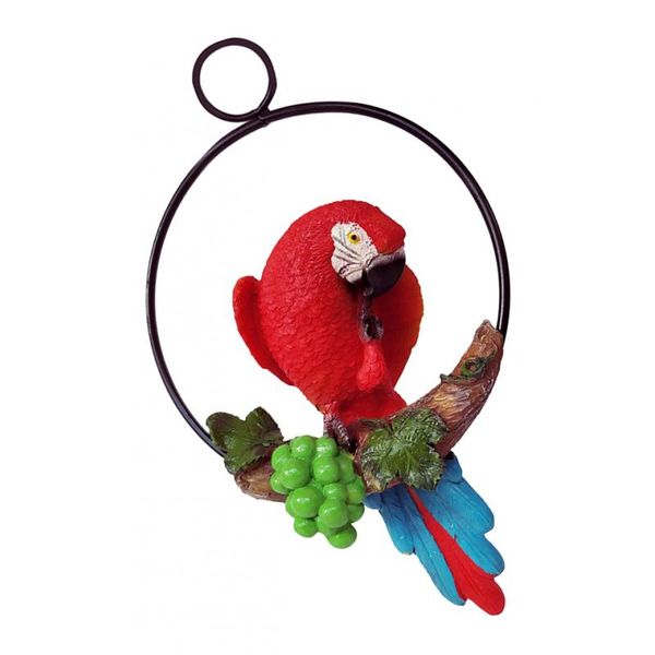 

hanging parrot statue sculpture on iron round ring