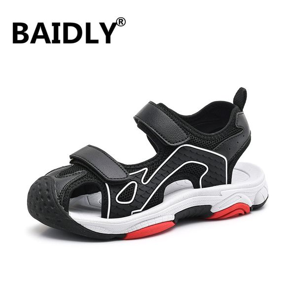 

summer boys sandals children beach shoes kids slippers shoes for boy casual flat fashion cut-outs child sandals, Black;red