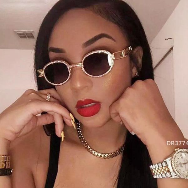 

luxury rhinestone oval sunglasses for women men steampunk 2020 metal frame vintage diamond sun glasses masculinodr3774, White;black
