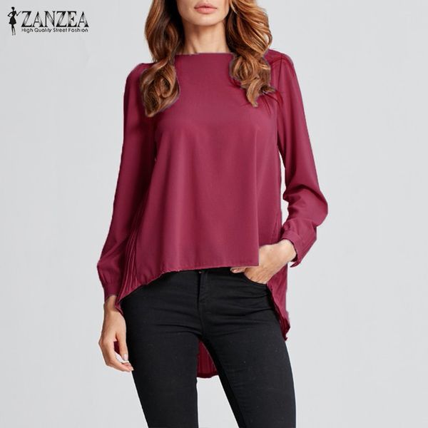 

fashion asymmetrical blouse 2020 zanzea women's work shirts casual female long sleeve blusas summer pleated chemise chic, White