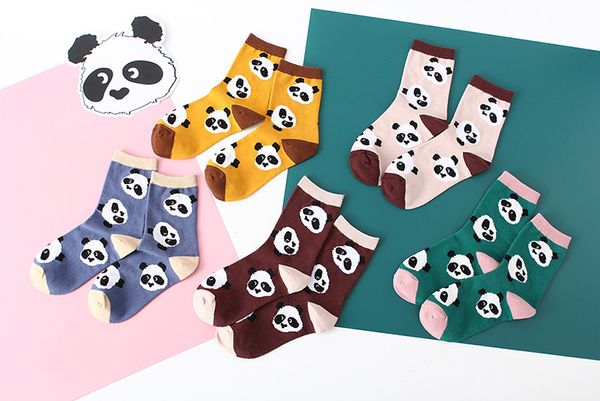 

women's short socks middle tube socks cartoon panda print crew spring and summer tide 2020 new fashion, Black;white