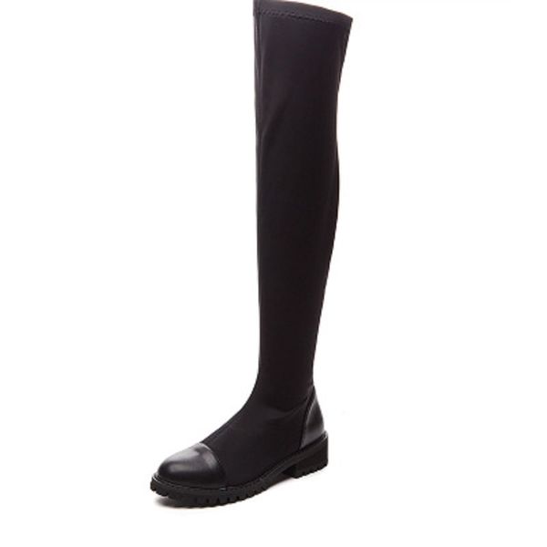 

2019 early autumn new wild wedge leather elastic boots with legs over the knee boots black women's