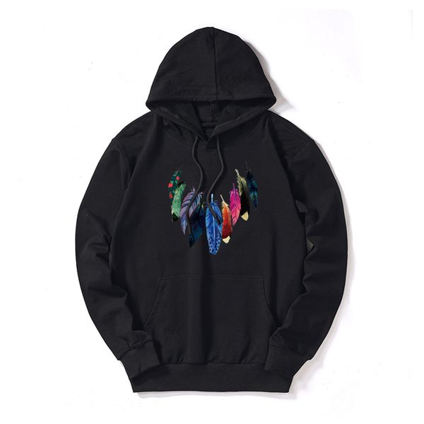 

designer mens hoodies customizable hooded feather print sweaters casual pullover loose thin hoodie cotton blend m-5xl 5 colors wholesale, Black