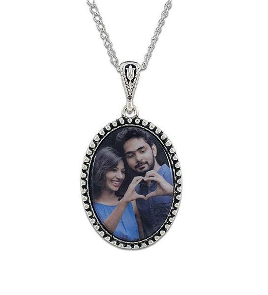 

personalized picture antique silver beads necklace (model 1