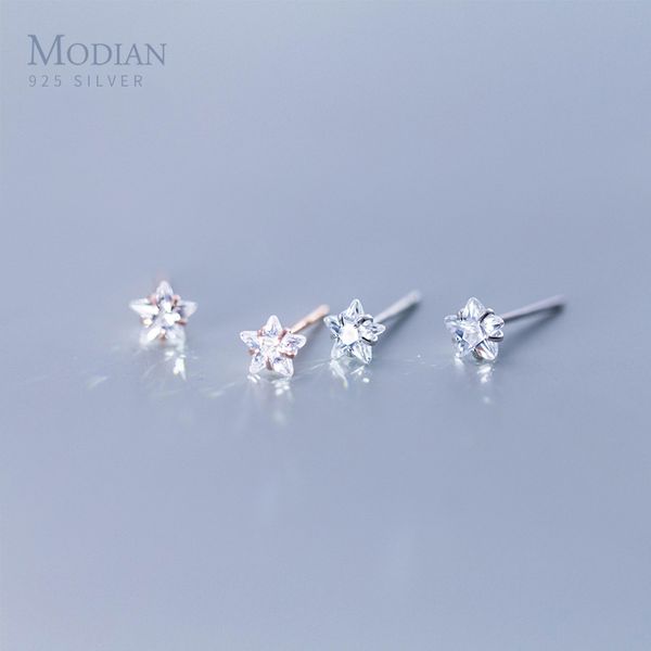 

modian exquisite star shape clear zirconia stud earrings fashion tiny 925 sterling silver simple jewelry for women accessories, Golden;silver