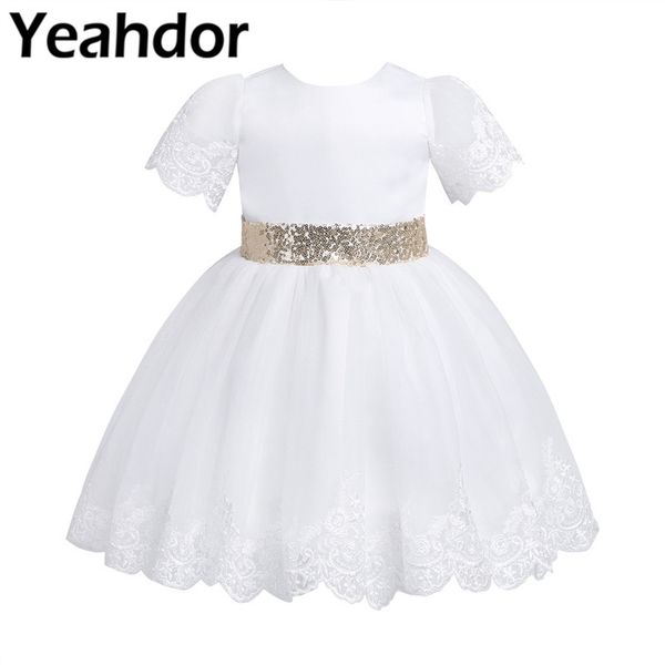 

платье принцессы infant ребёнок вышитой сетка коротких рукава sequined bowknot цветочница платье для свадьбы 3-24 месяцев, Red;yellow