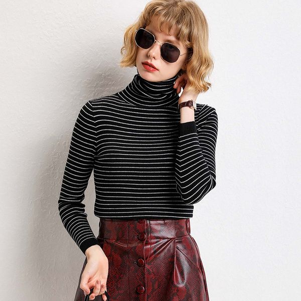 

adohon 2019 woman winter 100% cashmere sweaters and auntmun knitted pullovers warm female plaid turtleneck, White;black