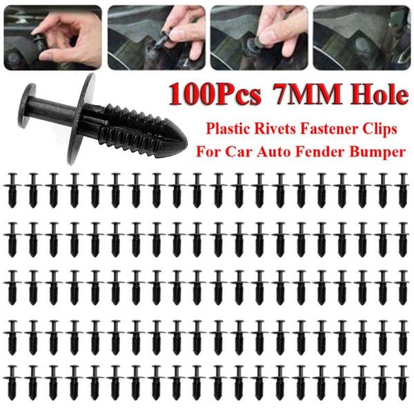 

100pcs car 7mm hole plastic rivets fastener push clips black auto door trim panel retainer fastener clips for car fender bumper