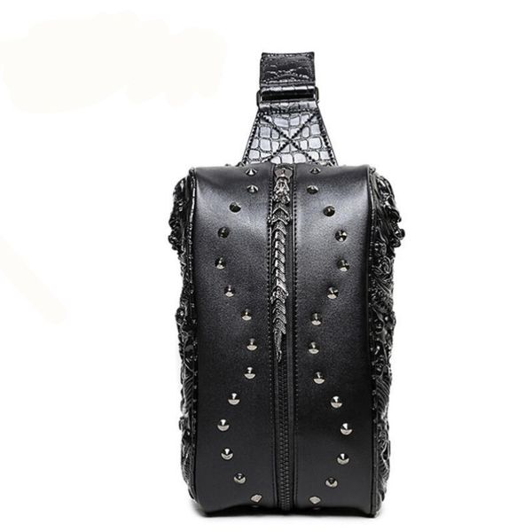 

new arrival trendy style men rivet chest pack fashion pu leather crazy horse leather packets chest bag