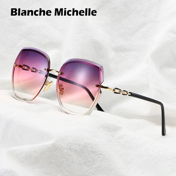 

blanche michelle fashion oversized sunglasses women uv400 brand designer rimless square sun glasses female lentes de sol mujer, White;black