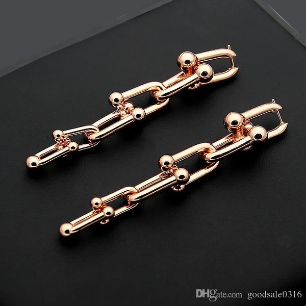 

new u-shaped stainless steel earrings 18k gold rose silver long pendant earrings come with dust bag for couples gift, Golden;silver