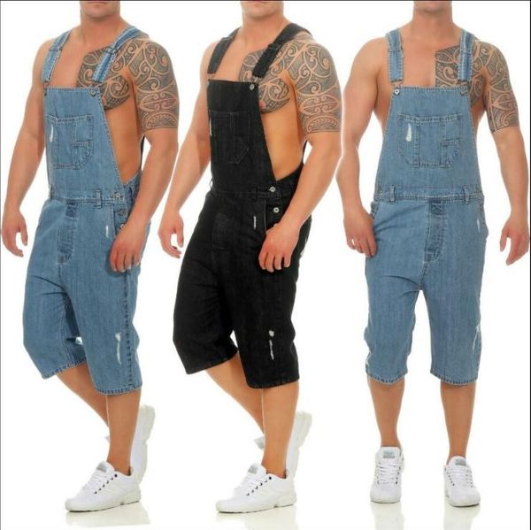 

men's denim jumpsuit summer knee length jeans loose casual trousers plus size 3xl overalls one-piece overalls, Blue