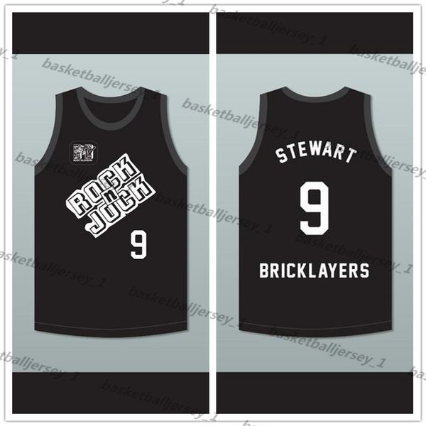 

custom made jon stewart 9 bricklayers basketball jersey 3rd annual rock n' jock b-ball jam 1993-1 man youth size s-5xl any name number, Black;red