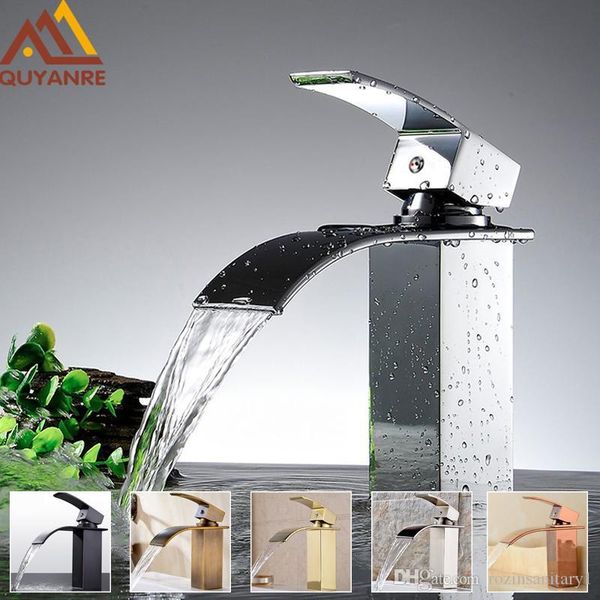 

wholesale and retail modern chrome waterfall spout basin faucet single handle deck mounted mixer tap