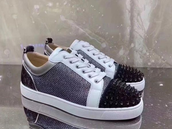 

роскошные дизайнерские кроссовки низкосотки младшие шипы квартиры обувь красное дно для мужчин и женщин кожаные кроссовки дизайнерские ботин, Black