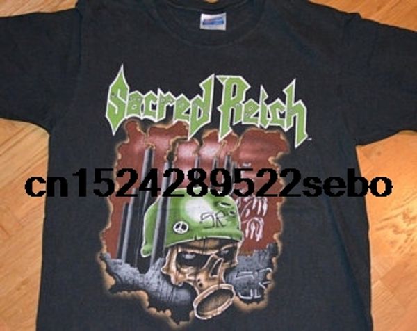 

1990 sacred reich vintage concert tour 1980's rare original thrash metal t-shirt large 80's 90's band tee tshirt mens t-shirt, White;black