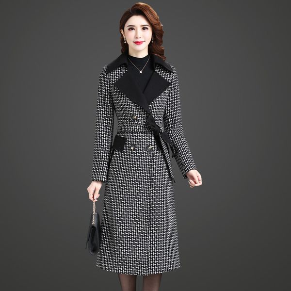 

houndstooth coat popular woolen coats female autumn winter large size cashmere coats double-breasted women's coat ing, Black