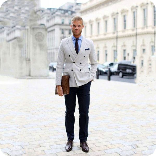 

latest coat pant designs linen men suits grey wedding groom tuxedos groomsmen blazers double breasted 2piece casual business male jacket, Black;gray