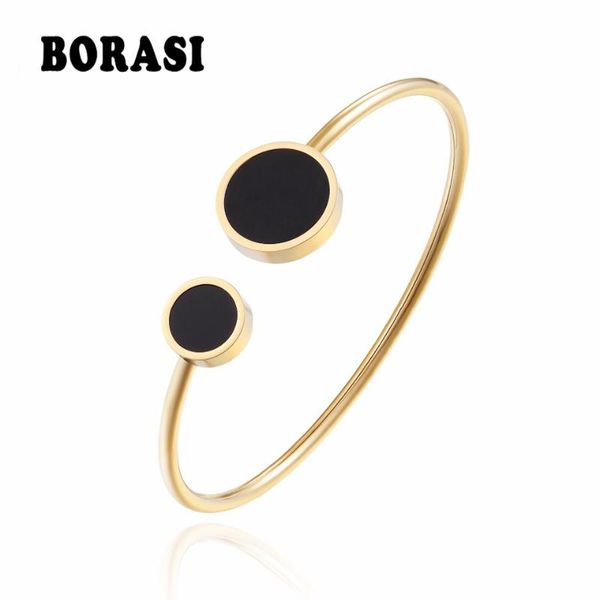 

borasi stainless steel love bracelets & bangles for women round classic charms bracelets gold -color female jewelry party gift, Black