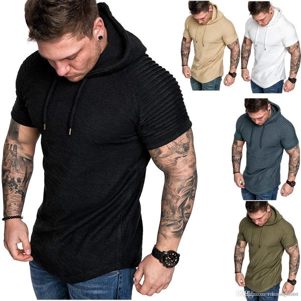 

мужские драпированные с капюшоном tshirts summer solid color фитнес спорт тренироваться тройники с короткими рукавами tops, White;black