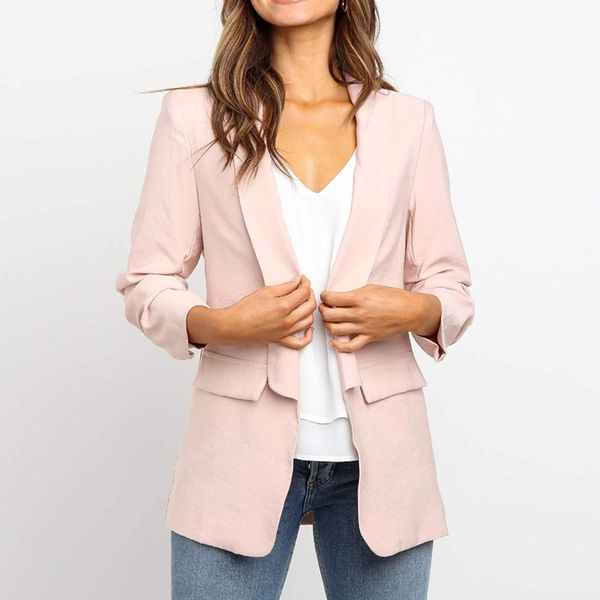 

women slim cardigan business suit coat long sleeve lapel blazer coat outerwear solid color temperament jackets, White;black