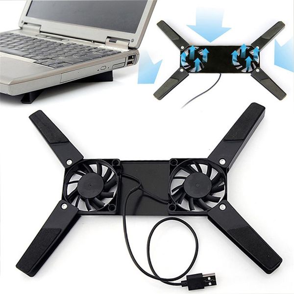 Portátil Laptop Desk suporte Dual Cooling stand Fan Computador Notebook dobrável cremalheira USB Titular Preto Novo