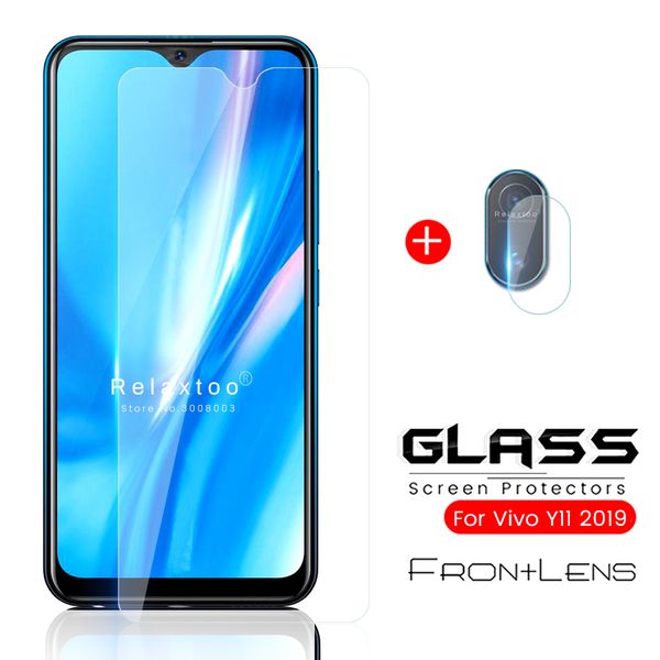 

cases2012 2-in-1 camera class for vivo y11 vivoy11 2019 glass screen protector on vi vo y 11 11y armor protection guard film cover 6.35&#039