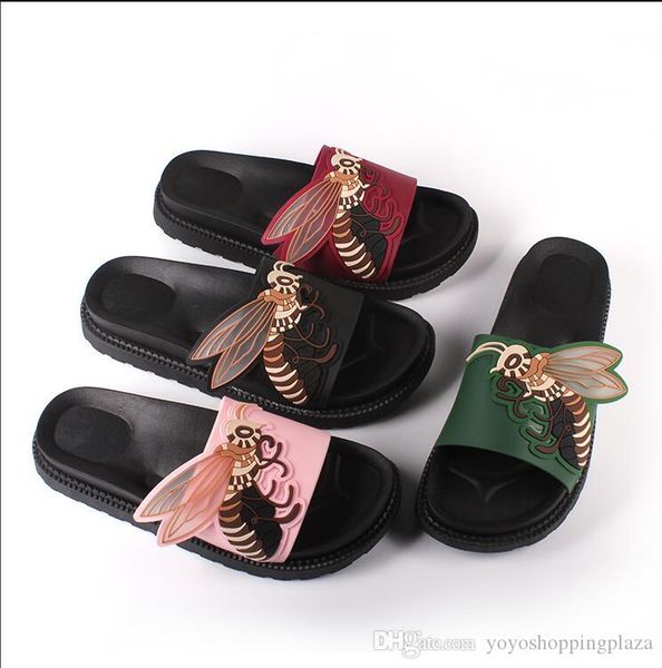 

дизайнерские тапочки 2018 лето элегантная леди женщины плоские сандалии пчелы тапочки бесплатная доставка, Black