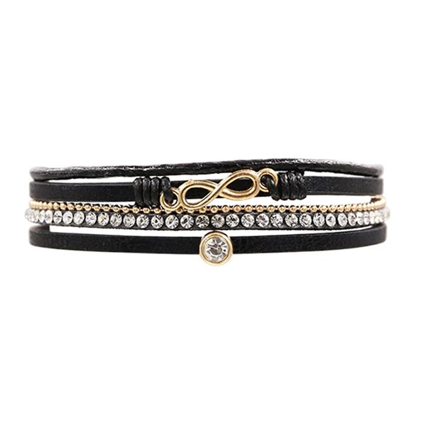 

multilayer infinity bracelets for women rhinestone charm leather bracelet vintage wristband magnetic clasp fashion jewelry, Golden;silver
