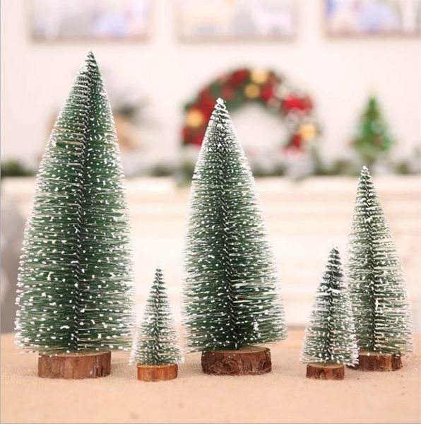 

4pcs small diy noel christmas tree fake pine tree mini sisal bottle brush christmas santa snow frost village house