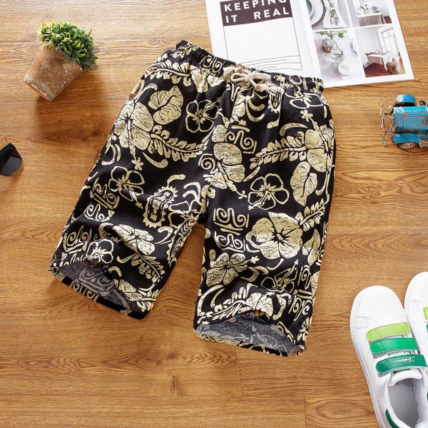 

new recommended fashion men's casual shorts elastic waist summer pattern beach pants loose cotton and linen shorts size xl-4xl, White;black