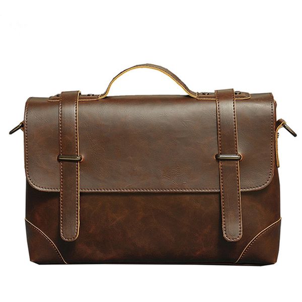 

designer briefcase men vintage business handbag men's shoulder bags crazy horse leather crossbody lapbags casual travel